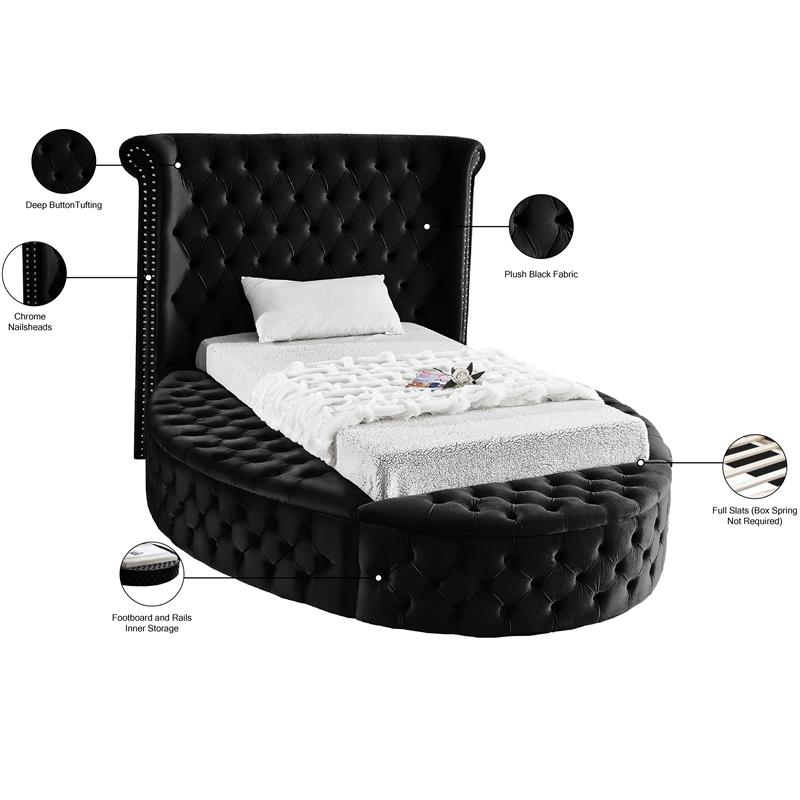 Home Square 2-Piece Set with Luxus Velvet Twin Bed and Metal Nightstand