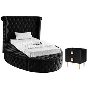 Home Square 2-Piece Set with Luxus Velvet Twin Bed and Metal Nightstand