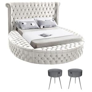 Home Square 3-Piece Set with Luxus Cream Velvet Queen Bed & 2 Bali Nightstands