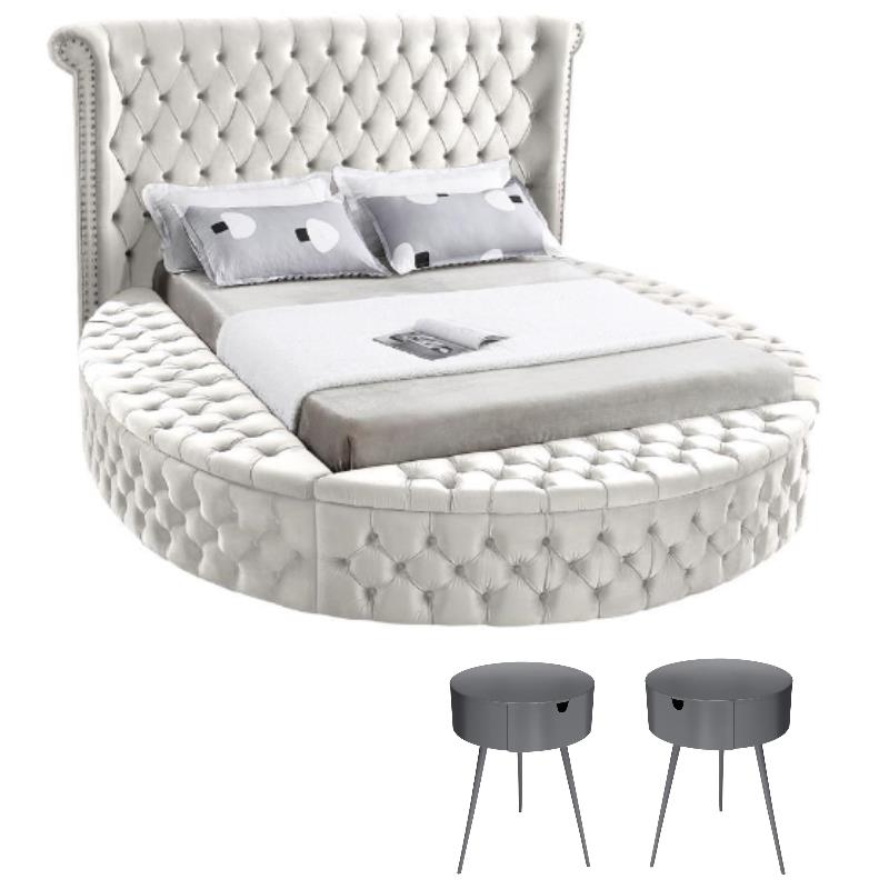 Home Square 3-Piece Set with Luxus Cream Velvet Full Bed & 2 Bali Nightstands