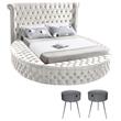 Home Square 3-Piece Set with Luxus Cream Velvet Full Bed & 2 Bali Nightstands