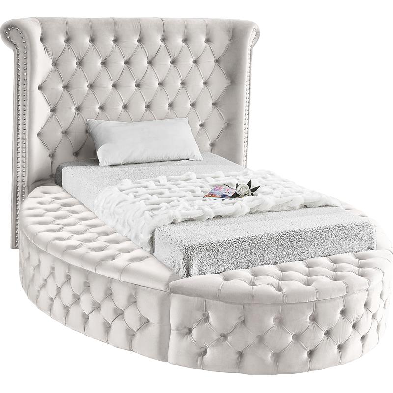 Home Square 2-Piece Set with Luxus Cream Velvet Twin Bed & Bali Nightstand