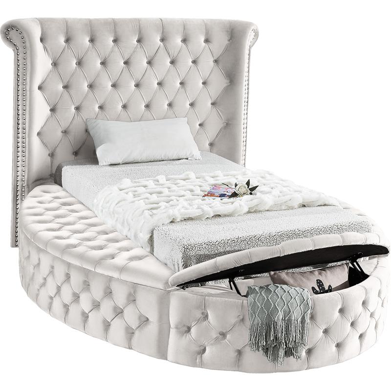 Home Square 2-Piece Set with Luxus Cream Velvet Twin Bed & Bali Nightstand