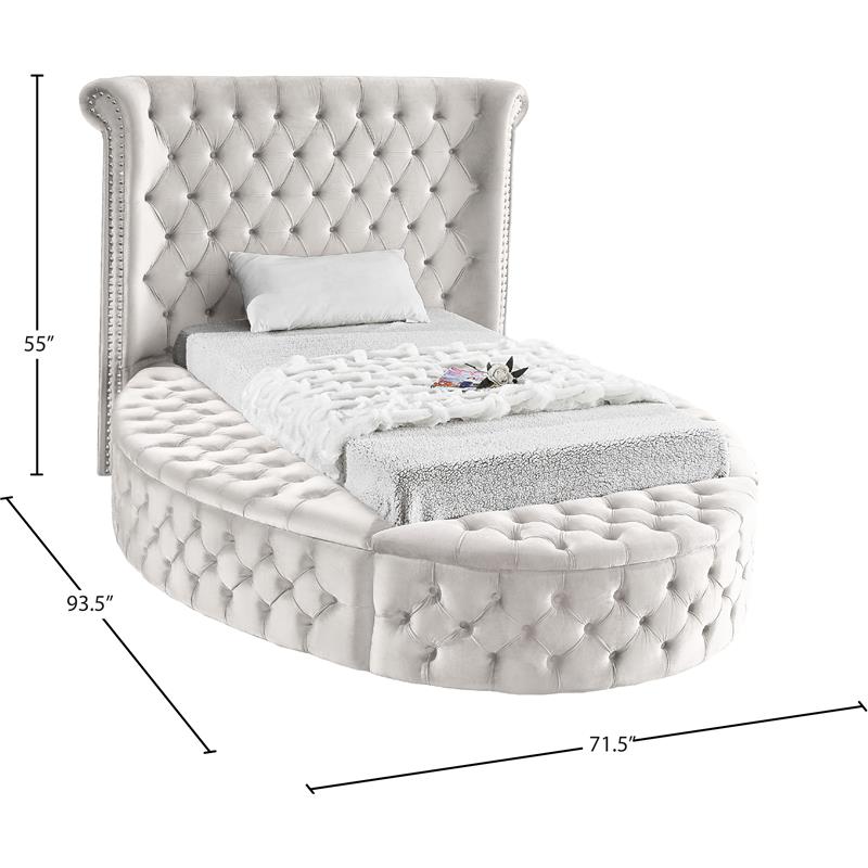 Home Square 2-Piece Set with Luxus Cream Velvet Twin Bed & Bali Nightstand