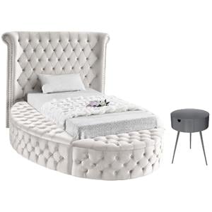 Home Square 2-Piece Set with Luxus Cream Velvet Twin Bed & Bali Nightstand