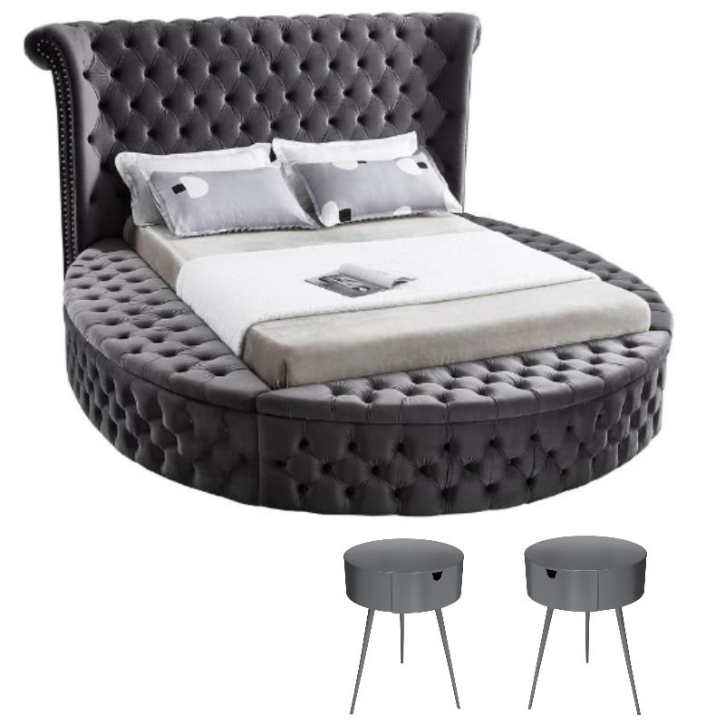 Home Square 3-Piece Set with Luxus Gray Velvet King Bed & 2 Bali Nightstands