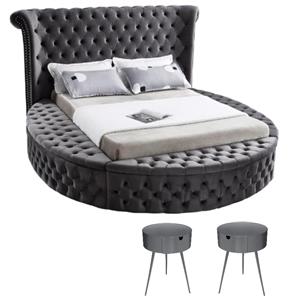 Home Square 3-Piece Set with Luxus Gray Velvet King Bed & 2 Bali Nightstands