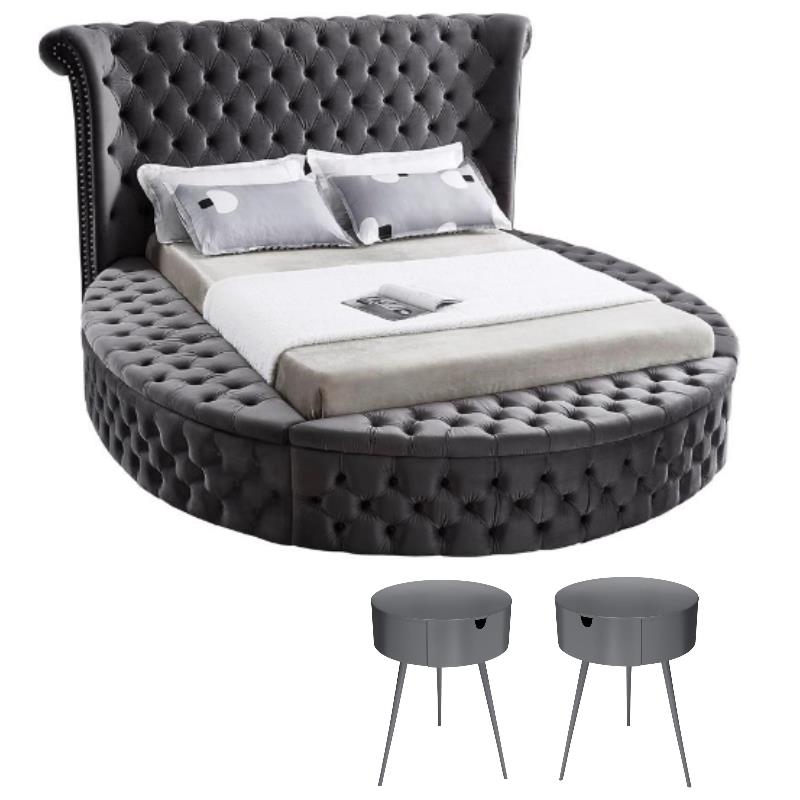 Home Square 3-Piece Set with Luxus Gray Velvet Queen Bed & 2 Bali Nightstands
