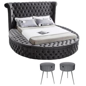 Home Square 3-Piece Set with Luxus Gray Velvet Queen Bed & 2 Bali Nightstands