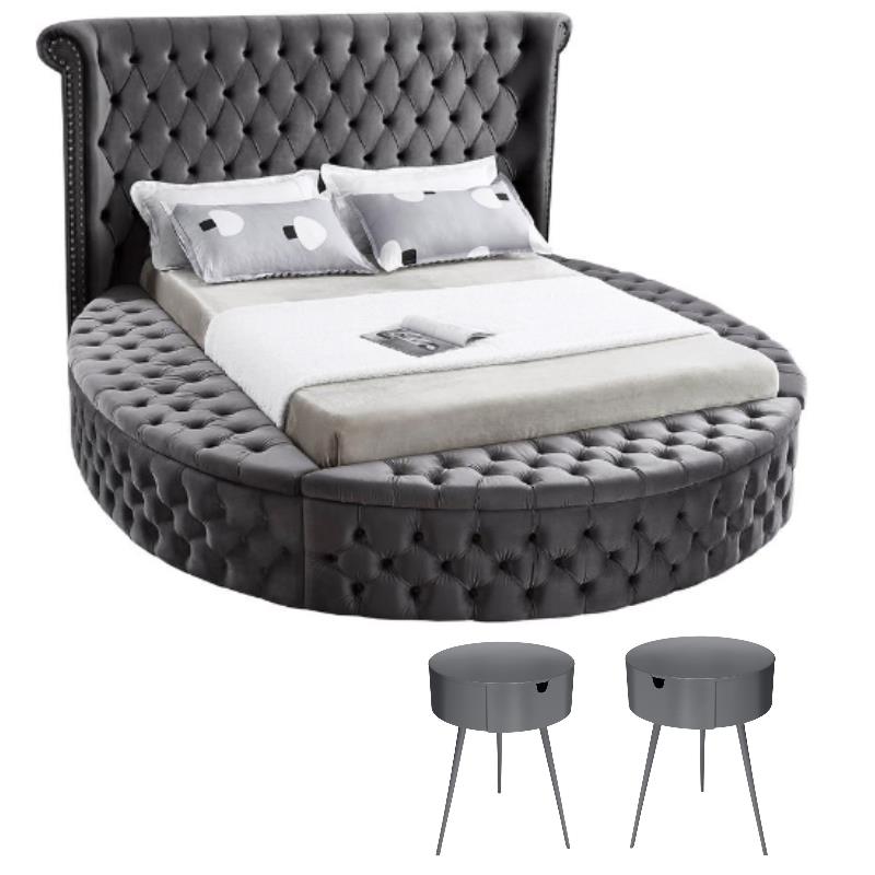 Home Square 3-Piece Set with Luxus Gray Velvet Full Bed & 2 Bali Nightstands
