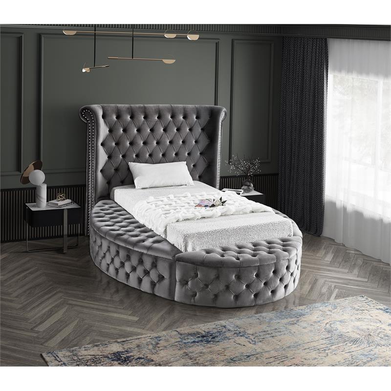 Home Square 2-Piece Set with Luxus Gray Velvet Twin Bed & Bali Nightstand