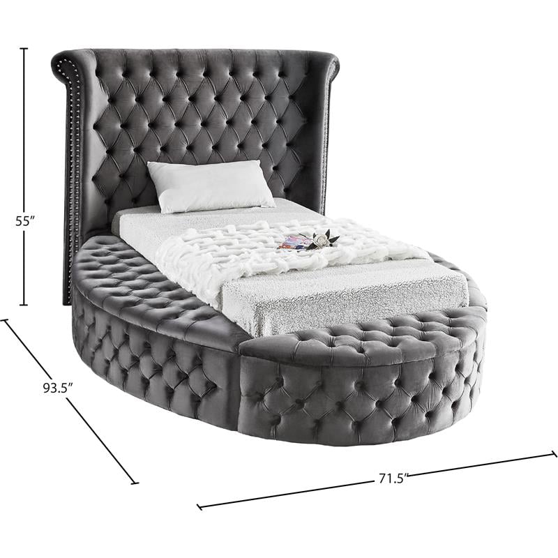 Home Square 2-Piece Set with Luxus Gray Velvet Twin Bed & Bali Nightstand