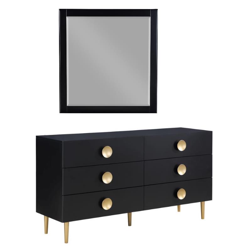 Home Square 2-Piece Set with Metal Dresser and Mirror in Rich Black