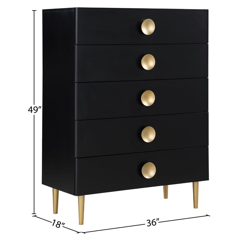 Home Square 2-Piece Set with Metal Dresser and Chest in Rich Black