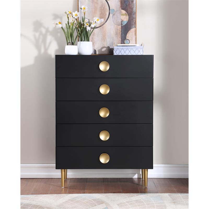 Home Square 2-Piece Set with Metal Dresser and Chest in Rich Black