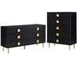 Home Square 2-Piece Set with Metal Dresser and Chest in Rich Black