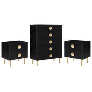 Home Square 3-Piece Set with 2 Metal Nightstands and Chest in Rich Black