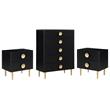 Home Square 3-Piece Set with 2 Metal Nightstands and Chest in Rich Black