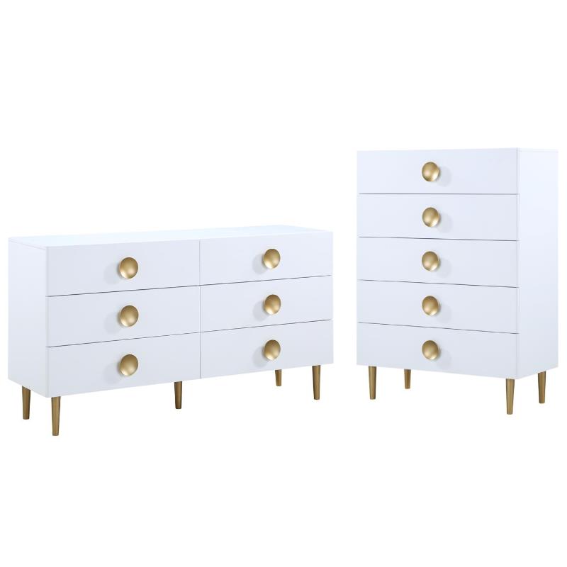 Home Square 2-Piece Set with Metal Dresser and Chest in Rich White