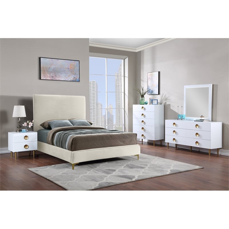 Home Square 2-Piece Set with Metal Dresser and Mirror in Rich White