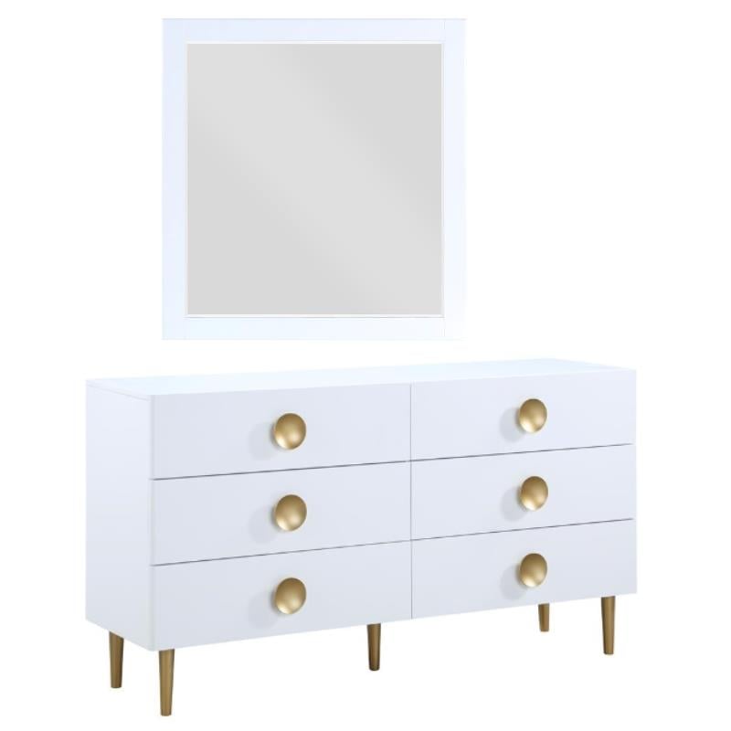 Home Square 2-Piece Set with Metal Dresser and Mirror in Rich White