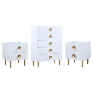 Home Square 3-Piece Set with Metal Nightstands and Chest in Rich White
