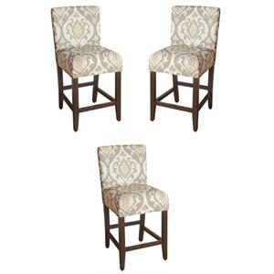 Home Square Suri 39.5&quot Wood and Fabric Height Barstool in Brown - Set of 3