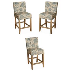 Home Square Lexie 39.5&quot Wood and Fabric Height Barstool in Blue - Set of 3