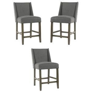 Home Square Dinah 40.75&quot Wood and Fabric Counter Stool in Pewter - Set of 3