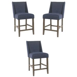 Home Square Dinah 40.75&quot Wood and Fabric Counter Stool in Indigo Blue - Set of 3