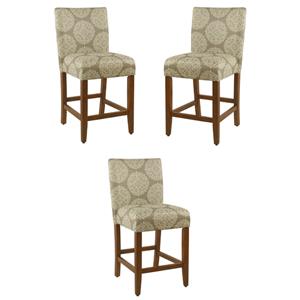 Home Square Braeburn 24&quot Wood and Fabric Counter Stool in Brown - Set of 3