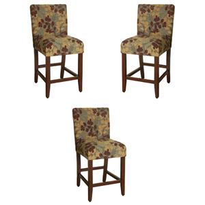 Home Square 39.5&quot Wood & Fabric Counter Height Barstool in Brown Tan - Set of 3