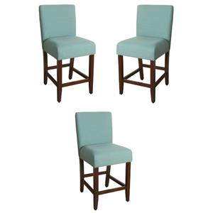 Home Square 39.5&quot Wood and Fabric Height Barstool in Aqua Blue - Set of 3