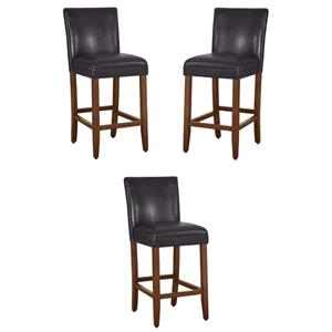 Home Square 29&quot Traditional Wood and Faux Leather Barstool in Brown - Set of 3
