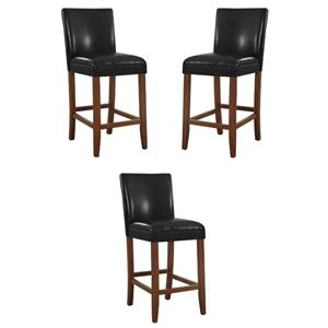 Home Square 29&quot Traditional Wood and Faux Leather Barstool in Black - Set of 3