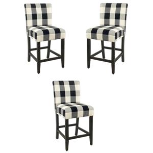 home square 24&quot fabric plaid pattern parsons counter stool in black - set of 3