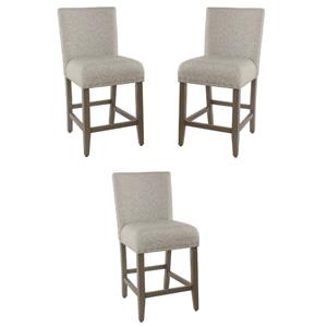 Home Square 24&quot Fabric Counter Stool with Nailheads in Warm Gray - Set of 3