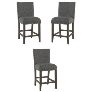 Home Square 24&quot Fabric Counter Stool with Nailheads in Slate Gray - Set of 3