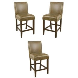 Home Square 24&quot Wood and Faux Leather Barstool in Distressed Brown - Set of 3