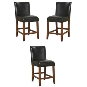 Home Square 24&quot Traditional Wood and Faux Leather Barstool in Black - Set of 3