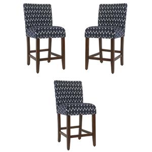 Home Square 24&quot Wood & Fabric Parsons Counter Stool in Textured Navy - Set of 3