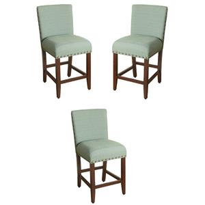 Home Square 24&quot Fabric Counter Height Barstool in Seafoam Green - Set of 3