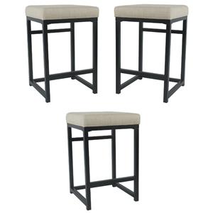 Home Square 24&quot Modern Metal and Fabric Counter Stool in Natural - Set of 3