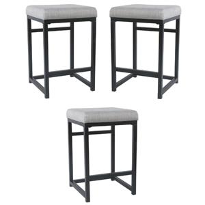 Home Square 24&quot Modern Metal and Fabric Counter Stool in Light Gray - Set of 3