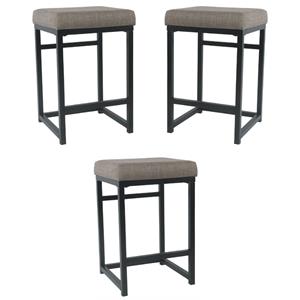 Home Square 24&quot Modern Metal and Fabric Counter Stool in Brown - Set of 3
