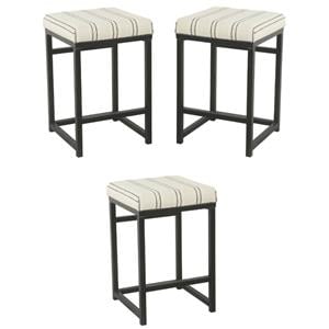 Home Square 24&quot Modern Metal and Fabric Bar Stool in Black & White - Set of 3