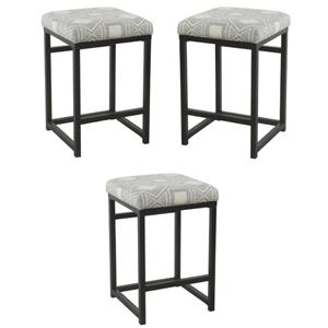Home Square 24&quot Metal and Fabric Geometric Counter Stool in Charcoal - Set of 3