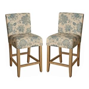 Home Square Lexie 39.5&quot Wood and Fabric Height Barstool in Blue - Set of 2