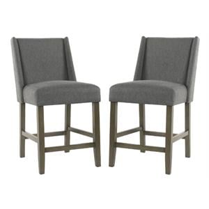 Home Square Dinah 40.75&quot Wood and Fabric Counter Stool in Pewter - Set of 2