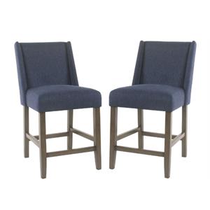 Home Square Dinah 40.75&quot Wood and Fabric Counter Stool in Indigo Blue - Set of 2
